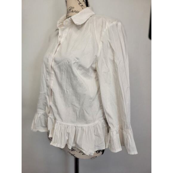 Vintage Bebe Button Shirt XS Ruffle Blouse Collar Relax Semi Crop White Italy - Picture 8 of 10